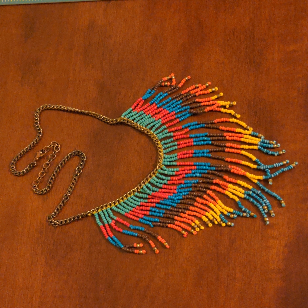 Multi colour beaded chain necklace